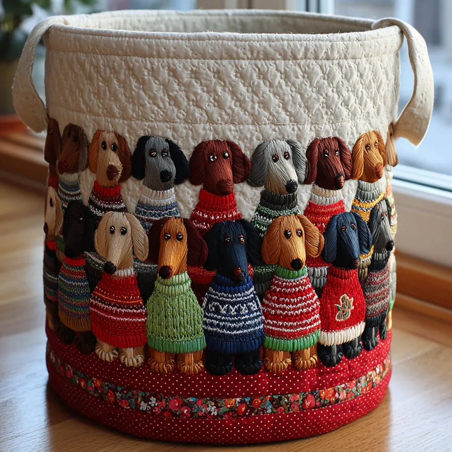 Desfile de Dachshund | Cesto de Roupa Feito à Mão