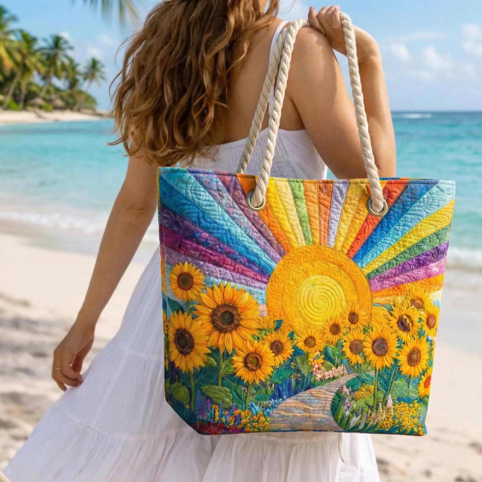 Bolsa de Praia Feita à Mão | Sol Arco-íris