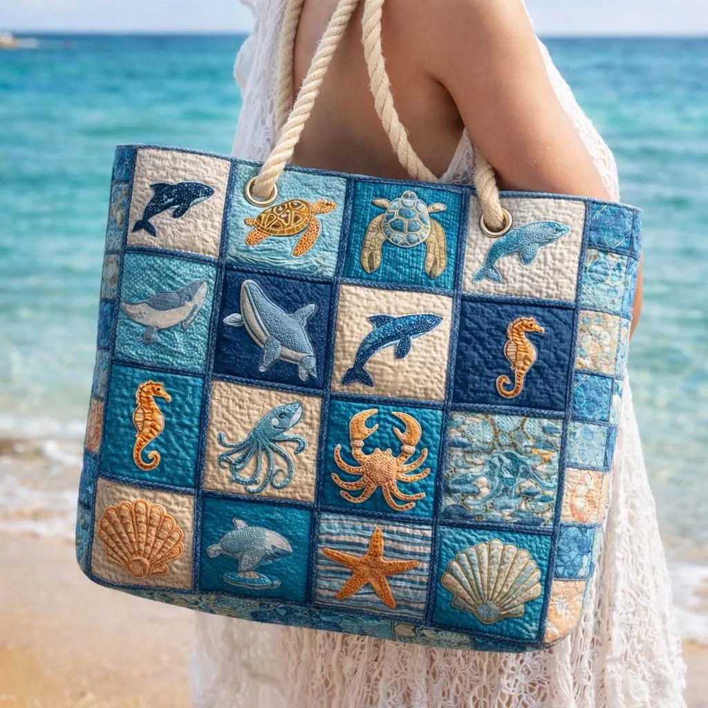 Bolsa de Praia Feita à Mão | Vida Marinha