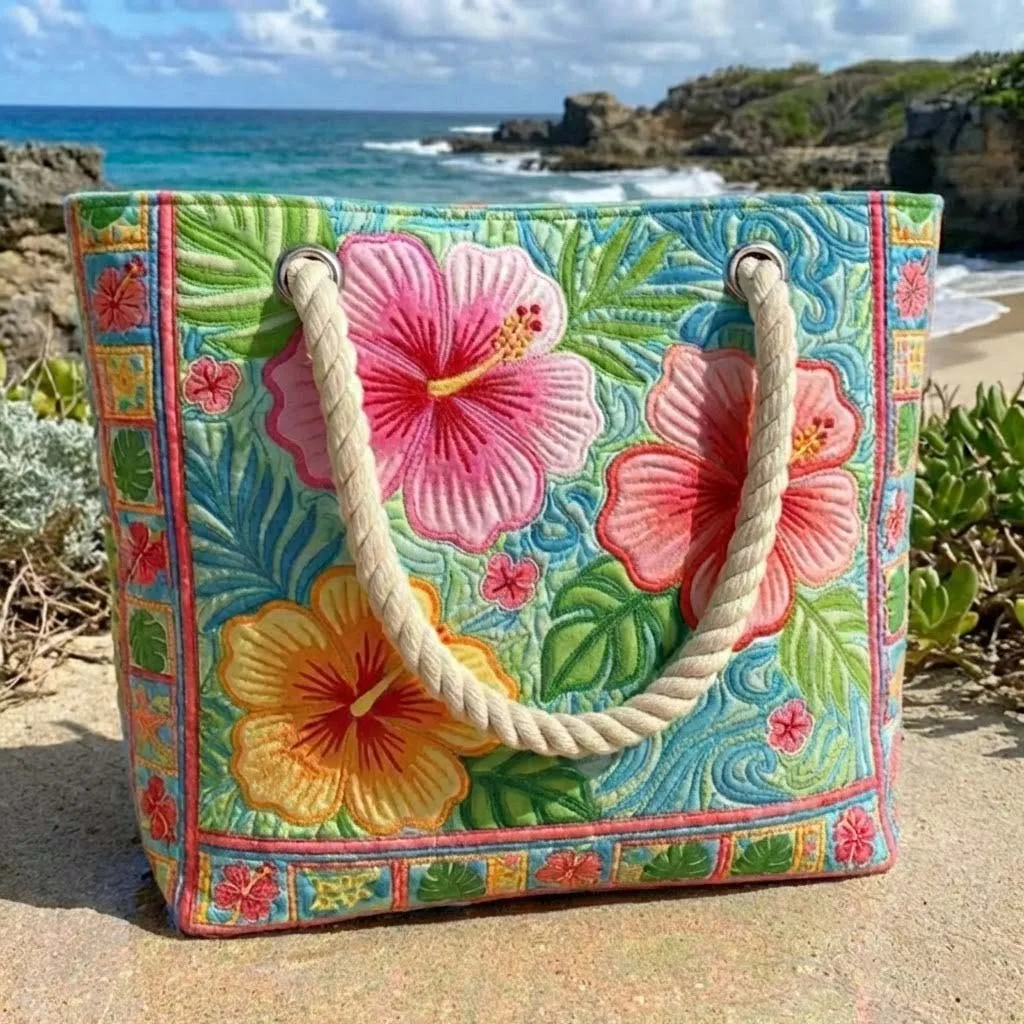 Bolsa de Praia Feita à Mão | Flor Tropical