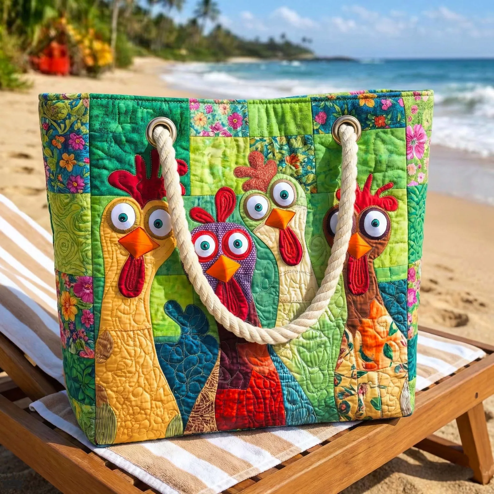 Bolsa de Praia Artesanal | Galinha Funky