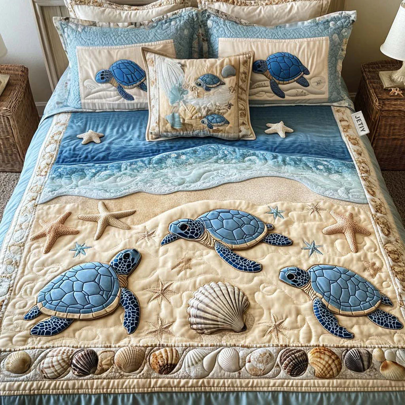 Jogo de cama acolchoado de 3 peças - Ondas do Oceano